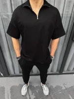 Unisex Yarım Fermuarlı Basic T-Shirt