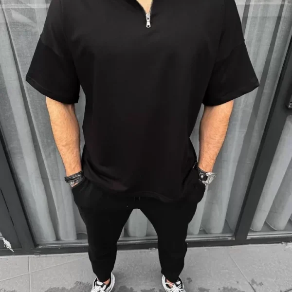Unisex Yarım Fermuarlı Basic T-Shirt