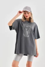 Unisex Taş Desenli Oversize T-Shirt - Görsel 4