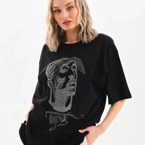 Unisex Taş Desenli Oversize T-Shirt