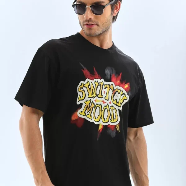 Unisex Oversize Baskılı Bisiklet Yaka T-Shirt
