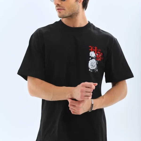 Unisex Oversize Baskılı Bisiklet Yaka T-Shirt
