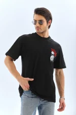 Unisex Oversize Baskılı Bisiklet Yaka T-Shirt - Görsel 3