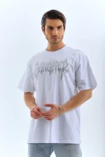Unisex Oversize Taşlı Bisiklet Yaka T-Shirt - Görsel 4