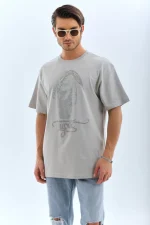 Unisex Oversize Taşlı Bisiklet Yaka T-Shirt - Görsel 4