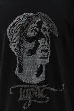 Unisex Oversize Taşlı Bisiklet Yaka T-Shirt - Görsel 3