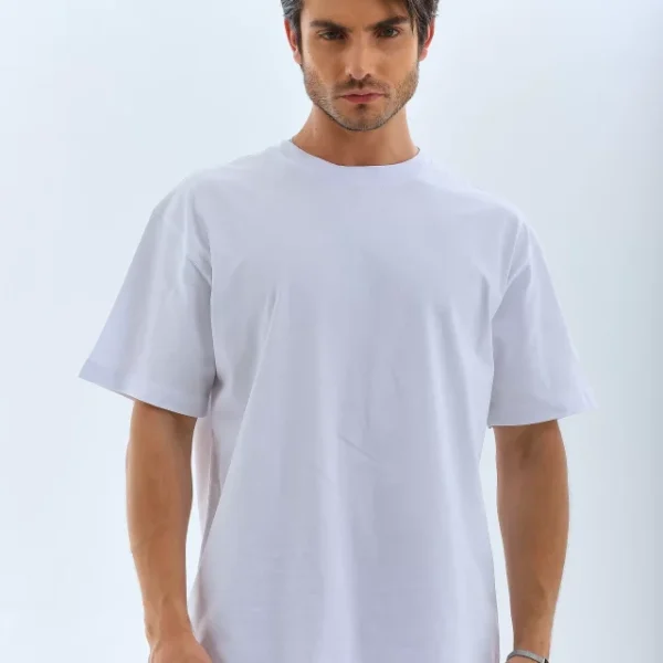 Unisex Oversize Düz Bisiklet Yaka T-Shirt