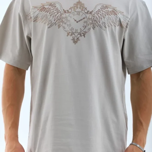 Unisex Oversize Taşlı Bisiklet Yaka T-Shirt