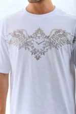 Unisex Oversize Taşlı Bisiklet Yaka T-Shirt