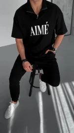 Unisex Yarım Fermuarlı Baskılı T-Shirt - Görsel 2