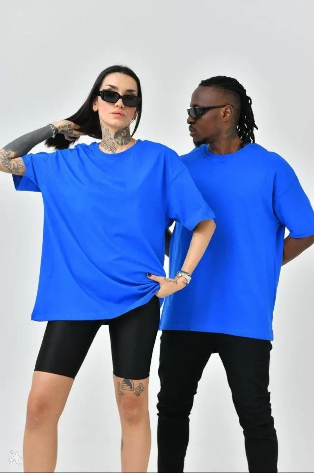 33ece192e9ee26d1d12d5cdb6bda57a8_87239-0.jpg Unisex Basic Bisiklet Yaka Oversize T-Shirt - Görsel 1