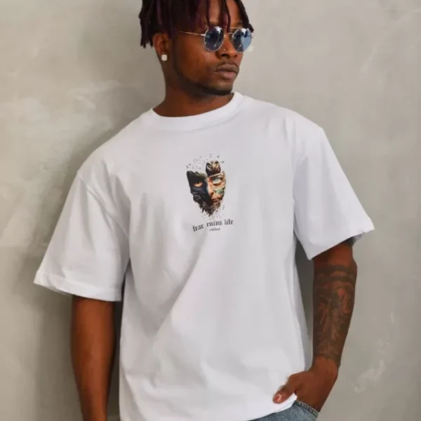 Unisex Oversize Baskılı Bisiklet Yaka T-Shirt