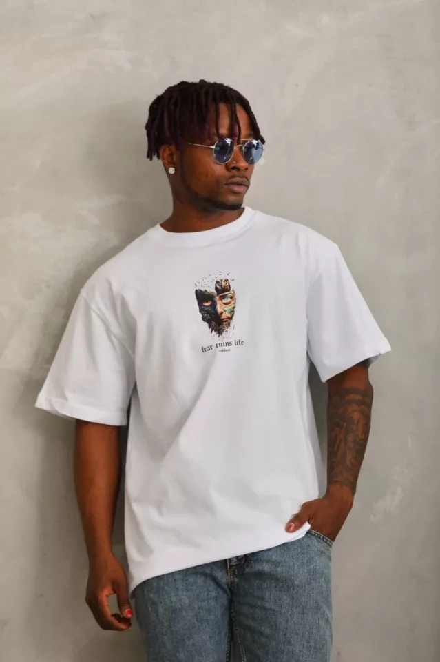 33ece192e9ee26d1d12d5cdb6bda57a8_87381-0.jpg Unisex Oversize Baskılı Bisiklet Yaka T-Shirt - Görsel 1
