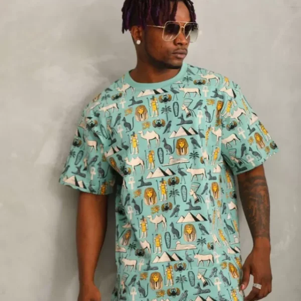 Unisex Oversize Baskılı Bisiklet Yaka T-Shirt