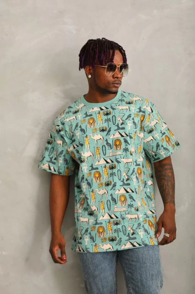 33ece192e9ee26d1d12d5cdb6bda57a8_87403-0.jpg Unisex Oversize Baskılı Bisiklet Yaka T-Shirt - Görsel 1