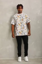 Unisex Oversize Baskılı Bisiklet Yaka T-Shirt - Görsel 3
