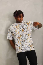Unisex Oversize Baskılı Bisiklet Yaka T-Shirt - Görsel 4