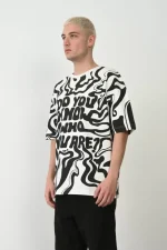 Unisex Baskılı Bisiklet Yaka Oversize T-Shirt