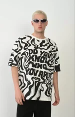 Unisex Baskılı Bisiklet Yaka Oversize T-Shirt - Görsel 4