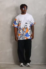 Unisex Oversize Baskılı Bisiklet Yaka T-Shirt