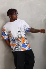 Unisex Oversize Baskılı Bisiklet Yaka T-Shirt - Görsel 4