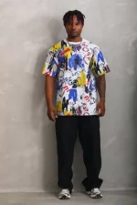 Unisex Oversize Baskılı Bisiklet Yaka T-Shirt