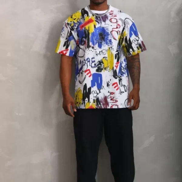 Unisex Oversize Baskılı Bisiklet Yaka T-Shirt