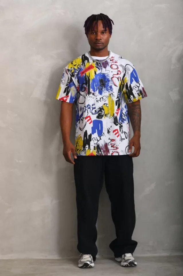 33ece192e9ee26d1d12d5cdb6bda57a8_87457-0.jpg Unisex Oversize Baskılı Bisiklet Yaka T-Shirt - Görsel 1