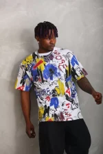 Unisex Oversize Baskılı Bisiklet Yaka T-Shirt - Görsel 4