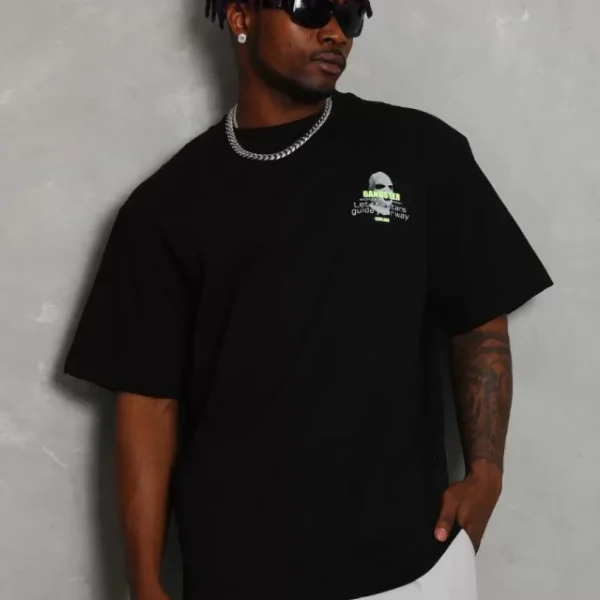 Unisex Oversize Baskılı Bisiklet Yaka T-Shirt