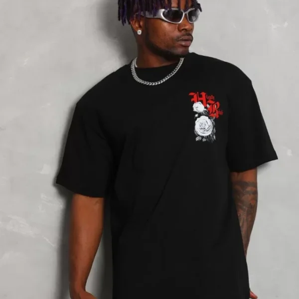 Unisex Oversize Baskılı Bisiklet Yaka T-Shirt
