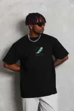 Unisex Oversize Baskılı Bisiklet Yaka T-Shirt