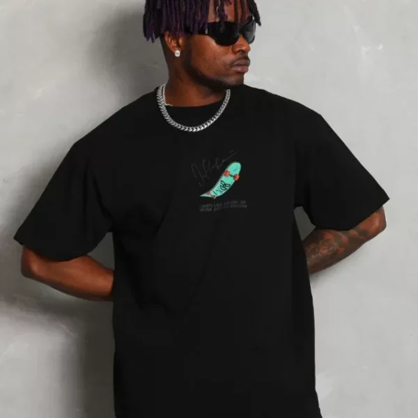 Unisex Oversize Baskılı Bisiklet Yaka T-Shirt