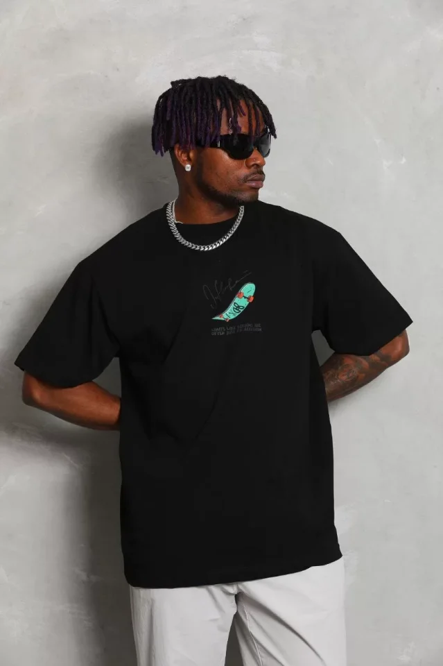 33ece192e9ee26d1d12d5cdb6bda57a8_87552-0.jpg Unisex Oversize Baskılı Bisiklet Yaka T-Shirt - Görsel 1