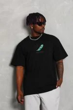 Unisex Oversize Baskılı Bisiklet Yaka T-Shirt - Görsel 2