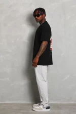 Unisex Oversize Baskılı Bisiklet Yaka T-Shirt - Görsel 4