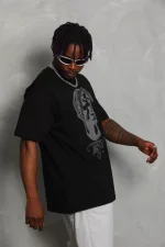 Unisex Oversize Taşlı Bisiklet Yaka T-Shirt - Görsel 3