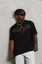 Unisex Oversize Taşlı Bisiklet Yaka T-Shirt - Görsel 4