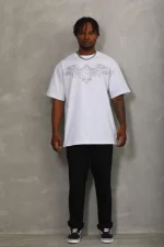 Unisex Oversize Taşlı Bisiklet Yaka T-Shirt - Görsel 4