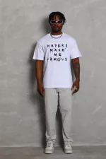Unisex Oversize Baskılı Bisiklet Yaka T-Shirt - Görsel 4