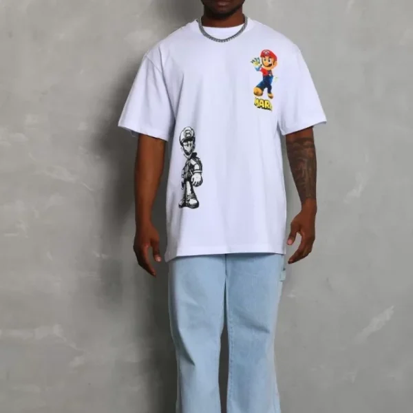 Unisex Oversize Baskılı Bisiklet Yaka T-Shirt