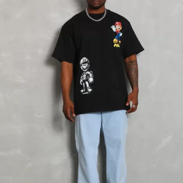 Unisex Oversize Baskılı Bisiklet Yaka T-Shirt