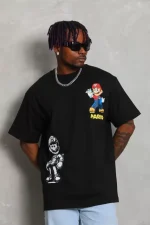Unisex Oversize Baskılı Bisiklet Yaka T-Shirt - Görsel 2