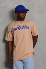 Unisex Oversize Baskılı Bisiklet Yaka T-Shirt