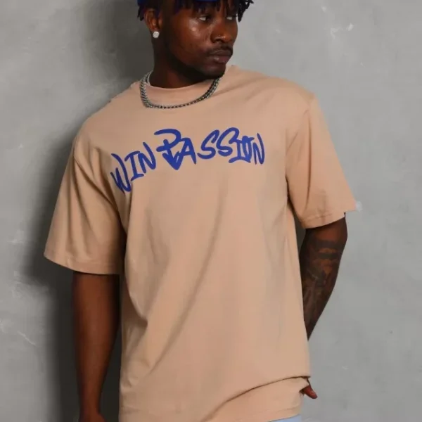 Unisex Oversize Baskılı Bisiklet Yaka T-Shirt