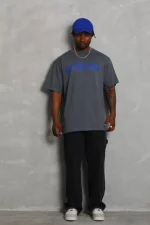Unisex Oversize Baskılı Bisiklet Yaka T-Shirt