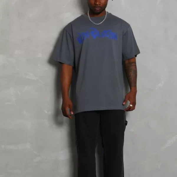 Unisex Oversize Baskılı Bisiklet Yaka T-Shirt