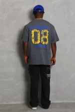 Unisex Oversize Baskılı Bisiklet Yaka T-Shirt - Görsel 3