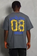 Unisex Oversize Baskılı Bisiklet Yaka T-Shirt - Görsel 4
