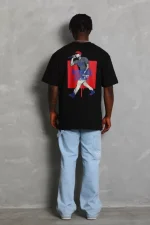 Unisex Oversize Baskılı Bisiklet Yaka T-Shirt